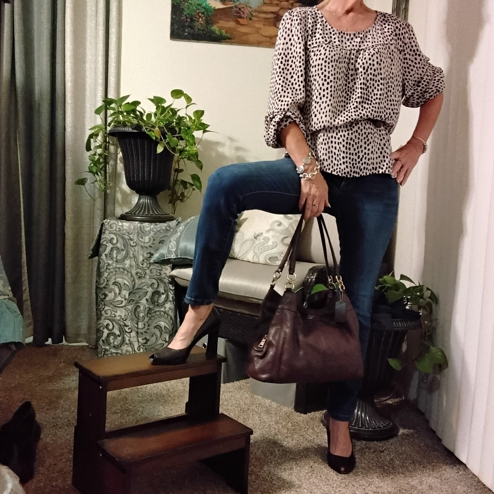J.Crew Women's Blush Pink Brown Spot Animal Print Blouse Long Sleeve Size M